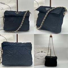 PRADA プラダ ショルダーバッグ トートバッグ ワンショルダー 肩掛け テスートナイロン キルティング ゴールドチェーン 三角ロゴプレート 白タグの画像