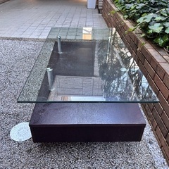 ローテーブル　ガラステーブル　引き出しありの画像