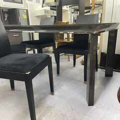 4人掛け ダイニングセット 160×85cm テーブル 椅子4脚 エナメル 鏡面 ブラック 木目調 ダイニング 大きめ 札幌市手稲区の画像