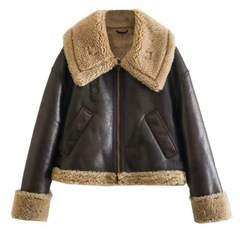 ブラウンレザーファージャケットの画像