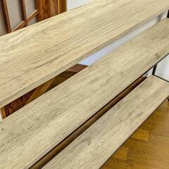 スマートロングタイプの3段飾棚☆横幅120cm 奥行20cm 美品 アイアン調 インテリア中古家具 【おまとめ2万円以上で送料無料】熊本限定※離島不可の画像