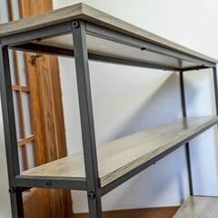 スマートロングタイプの3段飾棚☆横幅120cm 奥行20cm 美品 アイアン調 インテリア中古家具 【おまとめ2万円以上で送料無料】熊本限定※離島不可の画像