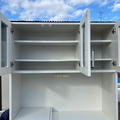 【内田工芸】食器棚　キッチン収納　レンジ台　レンジボード　白　ホワイト　コンセント付き　105×41.5×180の画像