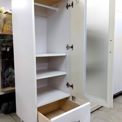 SHIRAI キャビネット ホワイト/白 幅39.5×奥41×高118cm エナメル 子供部屋 スリム収納 家具 ラック 棚 札幌市 中央区 南12条の画像