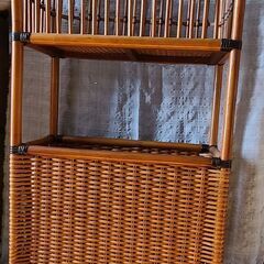 脱衣カゴ◆籐の編み込み脚付き2段かごの画像