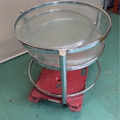 【中古】大阪引取歓迎　透明ガラスの3段サイドテーブル【KNL1F047】の画像