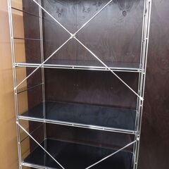スチールラック ガラス天板 ブラック 棚板5枚 幅86cm 高さ175cm  /札幌市清田区の画像