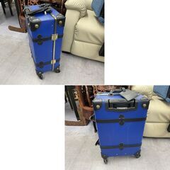 アンティーク調 スーツケース 幅37×奥行22×高さ57ｃｍ ブルー/青 キャリーケース 鍵付き 札幌市手稲区の画像