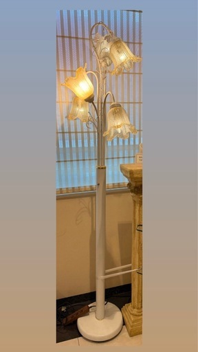 ヨーロピアン5灯 フロアランプ ヴェネチアンガラス風 フラワー ホワイト