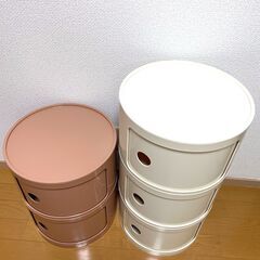 収納ボックス　２個　ホワイト系3段・ブラウン系2段の画像