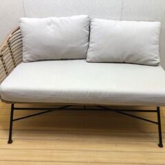  ナチュラル ラタンソファ 2人掛け クッション付き 籐編み ア...