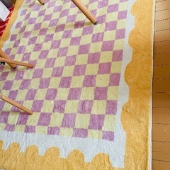 ラグマット　カーペット　パープルイエロー　市松模様の画像