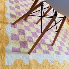 ラグマット　カーペット　パープルイエロー　市松模様の画像