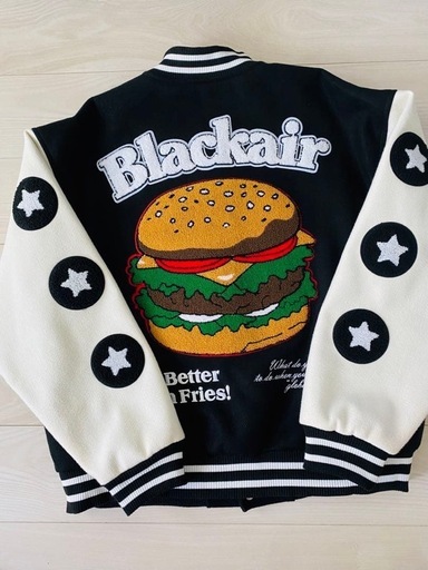 ジャケット アメリカンスタイル ハンバーガー お洒落 刺繍 アメカジ ジャケット ゆったり