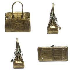 クロコダイル YB-2101 ハンドバッグ ゴールド  CROCODILE 30cm メタリックの画像
