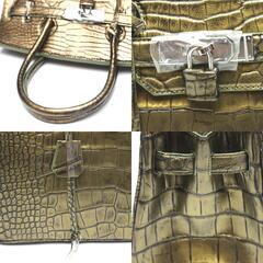 クロコダイル YB-2101 ハンドバッグ ゴールド  CROCODILE 30cm メタリックの画像