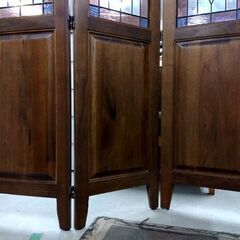 ステンドグラス 3連パーテーション 高さ：約157cm 木製 衝立 間仕切 店舗ディスプレイ 什器 英国 インテリア 札幌市 中央区 南12条の画像