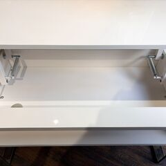美品 昇降テーブル 収納付き ホワイトの画像