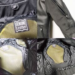 本革 バイカーズ ジャケット 保護パッド付 通気ベンチレーション6か所 ブラック Mサイズの画像