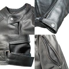 本革 バイカーズ ジャケット 保護パッド付 通気ベンチレーション6か所 ブラック Mサイズの画像