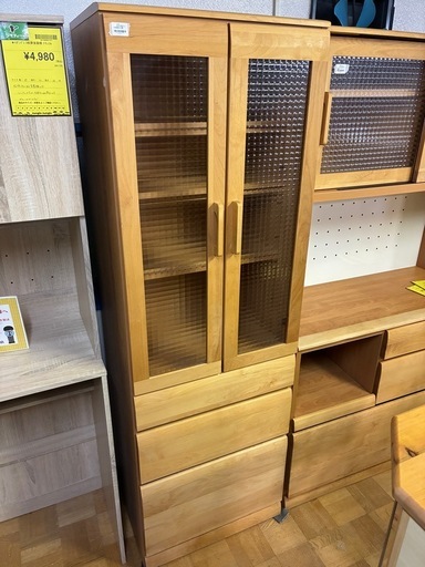 【ジャングル深井店】★食器棚 2枚扉 ナチュラル 茶 収納家具 キッチン家具 家具 簡易クリーニング済 堺市 深井 【FU3097】