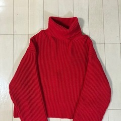 H&M リブ編みハイネックセーター M レッドの画像