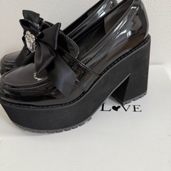 ディアマイラブ 厚底ローファー リボン 黒 22.5cmの画像