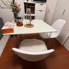 ダイニングテーブル＆チェア（白/W75cm・2脚）の画像