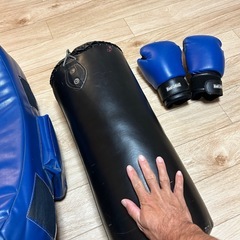 サンドバッグ、グローブ、トレーニングセットの画像