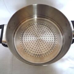 ステンレス製　ガラス蓋付　二段蒸し器　26cmの画像