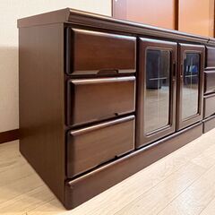 【２台セット】ローボード + ローチェスト（ウォールナット色）の画像