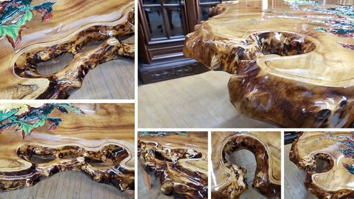 L16　美品！　逸品！　希少！　天然木　無垢　一枚板 　天板　彫刻　ペイント L16 美品！ 逸品！ 希少！ 天然木 無垢 一枚板 天板 彫刻 ペイント