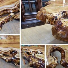 L16　美品！　逸品！　希少！　天然木　無垢　一枚板 　天板　彫刻　ペイントの画像