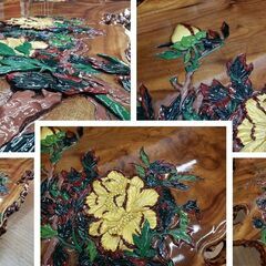 L16　美品！　逸品！　希少！　天然木　無垢　一枚板 　天板　彫刻　ペイントの画像