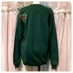USA製Χmasリース トレーナー深緑 夢可愛いオーバーサイズLサイズOK訳ありの画像