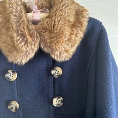 ファー付きポンチョコート ケープ　ネイビーの画像