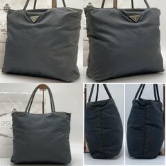 PRADA プラダ ハンドバッグ トートバッグ テスートナイロン チャコールグレー ブラック 黒 三角ロゴプレート トライアングルロゴプレート A4収納可能 白タグの画像