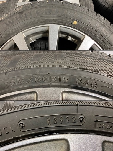 185/60R15 ダンロップ WM03 2022年製 社外アルミ 15インチ 5.5J +45