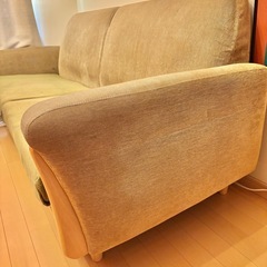 3人掛けソファ（幅180cm×奥行60cm×背もたれ高さ76cm 座面高さ40cmcm）／木製フレーム／ベージュ×グリーンの画像