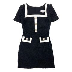 【an / アン】スクエアネック パイピング ツイード タイトミニキャバドレス AOC-3738の画像