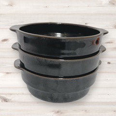 黒い陶器製深皿3個セット グラタン皿 スープ皿 黒皿 一人用グラタン皿の画像
