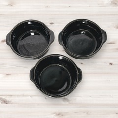 黒い陶器製深皿3個セット グラタン皿 スープ皿 黒皿 一人用グラタン皿の画像