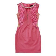 【ROBE de FLEURS Glossy / ローブドフルールグロッシー】フロントジッパー×フラワーモチーフタイトミニキャバドレス GL2856の画像