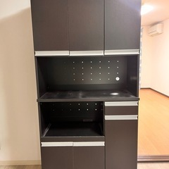 LOWYA ロウヤ キッチン収納 レンジボード レンジ台 ハイタイプ ワイド 約幅90cm ダークブラウンの画像