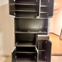 LOWYA ロウヤ キッチン収納 レンジボード レンジ台 ハイタイプ ワイド 約幅90cm ダークブラウンの画像