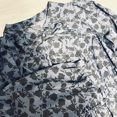 花柄ロング丈長袖ワンピ/青/ブルー/ウエストゴムの画像