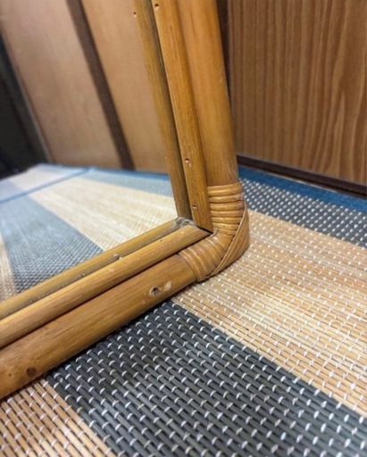 ヴィンテージウォールミラー 籐 ラタン 昭和レトロアンティーク