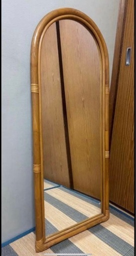 ヴィンテージウォールミラー 籐 ラタン 昭和レトロアンティーク