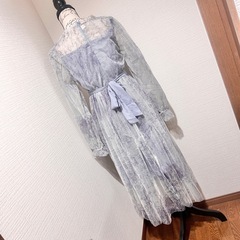 シフォン ブルーグレー シースルーロングドレス FREE結婚式 パーティの画像