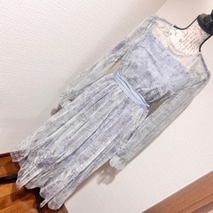 シフォン ブルーグレー シースルーロングドレス FREE結婚式 パーティの画像